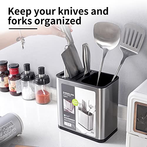 Wanwanka Kitchen Utensil Holder, Knife Holder, Stainless Steel Utensil Caddy, 2 In1Countertop Utensil Organizer With Detachable Base For Spoon, Fork, Spatula, Knife #TOP3