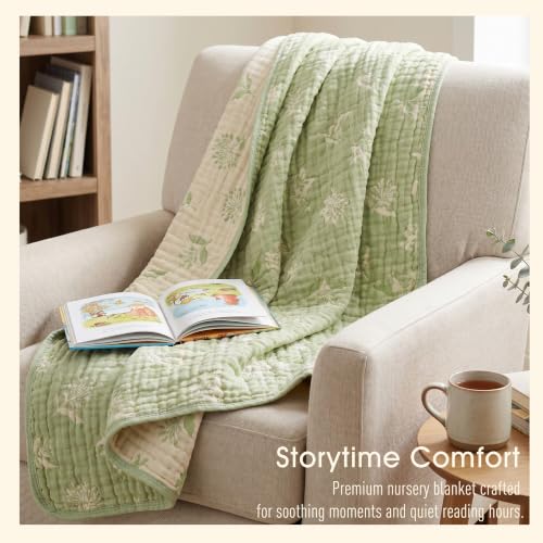 Image of Ultra Soft Muslin Baby Blanket - Made with Organic Cotton, Earthy Botanicals Jacquard Swaddle & Crib Quilt, 43x43 (Sage Green Floral)