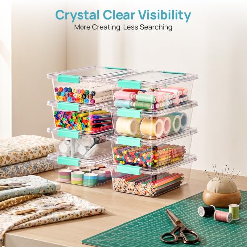 Image of Vtopmart 8 Pack 3 Qt Clear Storage Bins with Lids for Building Blocks,Craft | Stackable Plastic Organizer Box for Home, Classroom, Office, Craft Room, Small Containers for Art Supplies, Stationery