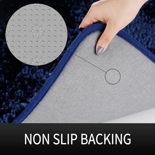 Image of Yimobra Long Bathroom Rug Non Slip 44x24 Inch, Extra Thick Soft Absorbent Chenille Bath Mat, Machine Washable Quick Dry Bath Rugs for Bathroom Floor, Tub and Shower, Home Decor Accessories, Dark Blue