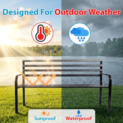 Image of BRISHI 3 Seater Metal Garden Bench with Center Table for Indoor & Outdoor Park /Patio /Living Room /Terrace /Balcony (Black)