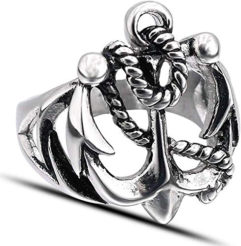 LAMUCH Men's Stainless Steel Rock CZ Navy Sailor Anchor Rope Ring Jewelry US Size 9u00a3u00ac10,11,12 - Nickel Free