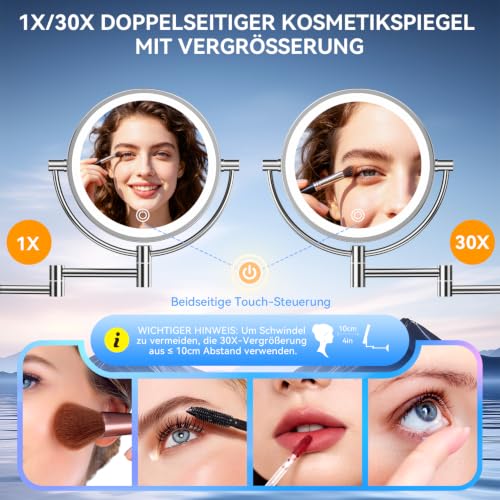 Auxmir Kosmetikspiegel mit Licht, 1X/30X mit AC-Netzstecker Wandmontage – Ansicht 2