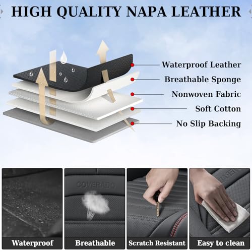 Image of Coverado Car Seat Covers Front Seats, Automotive Seat Covers, Waterproof Nappa Leather Car Seat Cover, Car Seat Cushion, Black Redline Seat Covers Carseat Cover Universal Fit for Most Cars