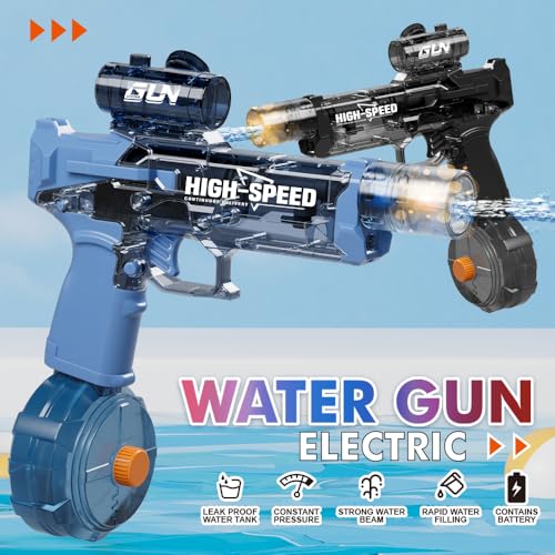 مسدس ماء كهربائي مع تأثيرات ضوء لهب واقعية، ارتداد محاكي قابل لإعادة الشحن، مسدس ماء اوتوماتيك لحمام السباحة في الصيف للأطفال والبالغين