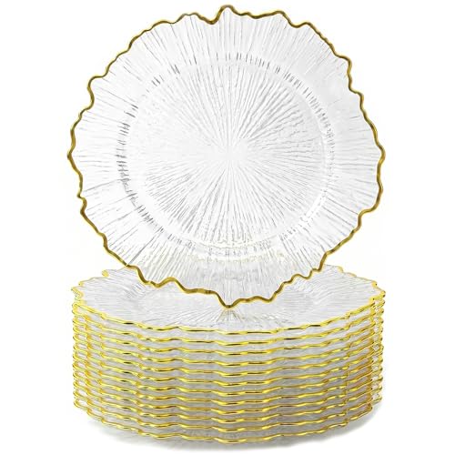 Yemosa 24Pack Clear Charger Plates 13 Inch Reef Chargers for Dinner Plates