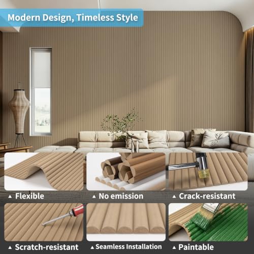 Image of Art3d Roll-Flat Beaded Wood Slat Wall Panel, 1-Pack, 94.5 x 23.6 in, Raw