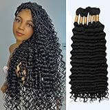 Human Braiding Hair for Boho Braids,150g 20 inch 6 Bundles Deep water Wave Bulk Boho Curly Human Hair for Braiding,Natural Color No Weft 12A Wet and Wavy Human Knotless Braiding Hair Extensions