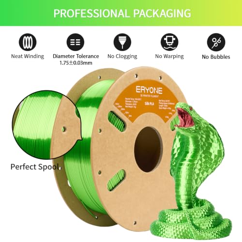 Image of ERYONE Silk PLA Filament for 3D Printer 1.75mm + /- 0.03mm, Shiny Filament 1kg (2.1lbs) /Spool, Green Apple