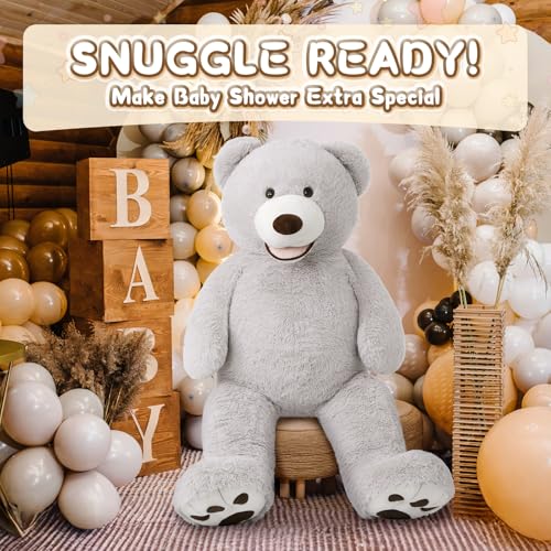 Image of MorisMos Smile Giant Teddy Bear, 51inch Large Stuffed Bears with Big Footprints, Big Stuffed Animals Cuddly Plush Gifts for Girlfriends, Boyfriend, Gray