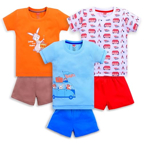 Image of LuvLap Baby Boys Regular Fit 100% Cotton Half Sleeves Boys T-Shirts and & Shorts Set Pack of 3
