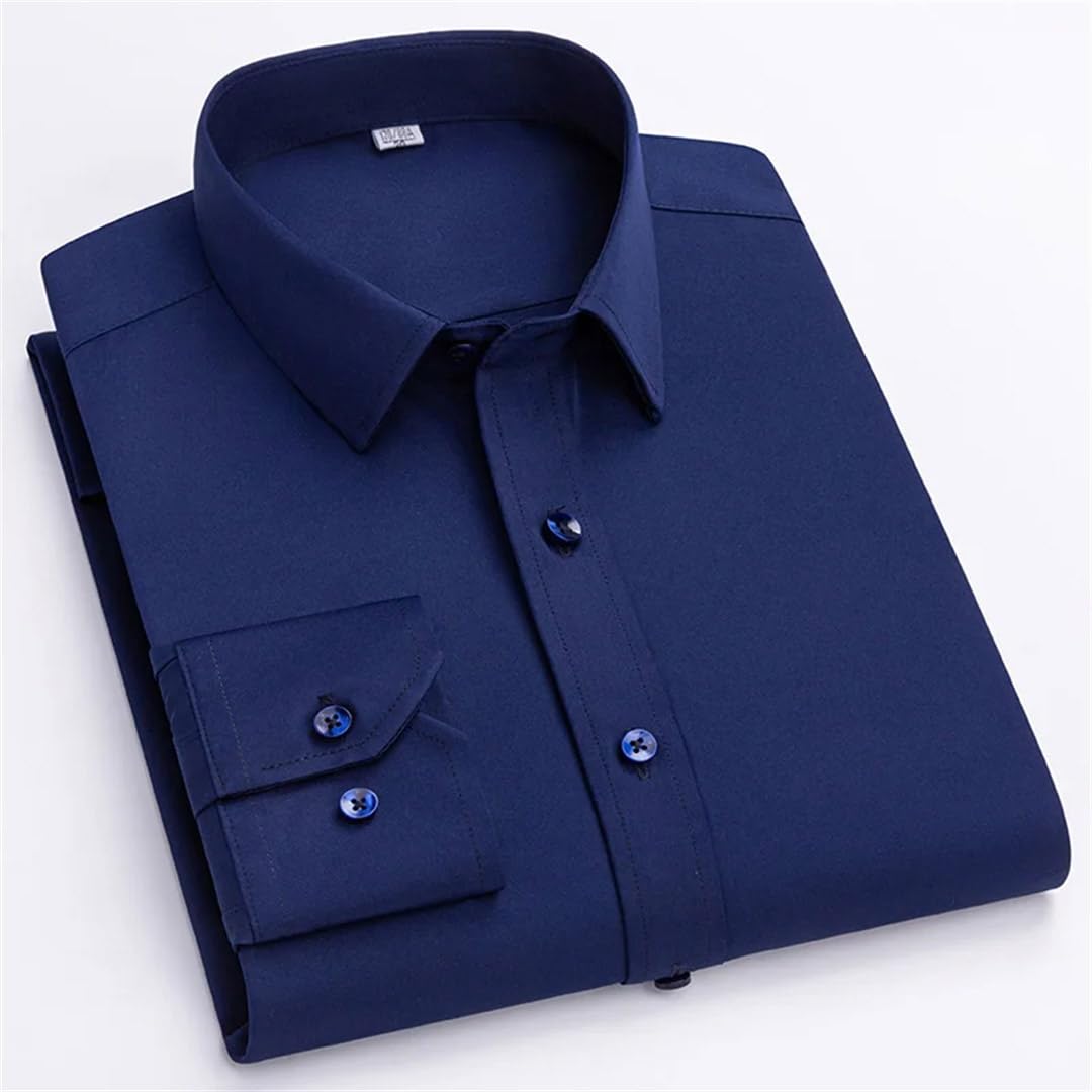 Yeuyyben Camicia da uomo a maniche lunghe da lavoro elastica morbida confortevole classica tinta unita camicia
