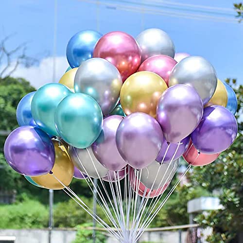 Image of KALOR 12 Inch Metallic Multicolor Balloons, 50 Pcs Latex Helium Metallic Balloons for Kid's Birthday Party, Baby Shower, Wedding, Graduate Party Decorations