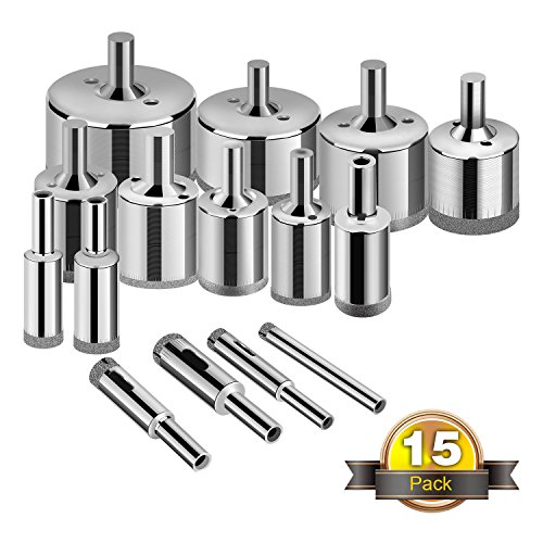 Glass Drill Bits - 15pcs Diamond Drill Bits Hole Saw for Glass, Ceramics
