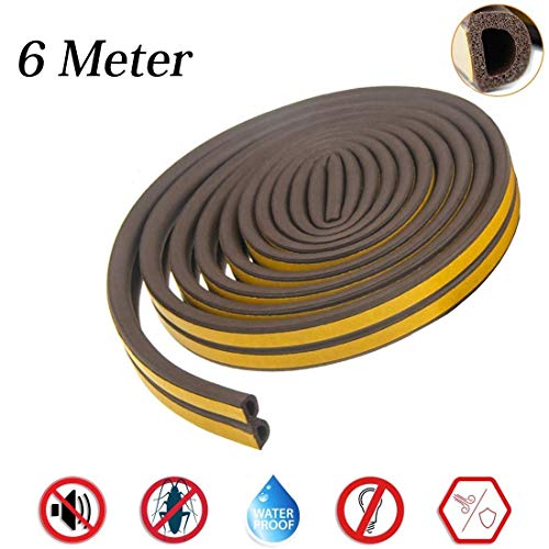 Image of D Shaped (Brown) Self-Adhesive EPDM Doors and Windows Foam Seal Strip Soundproofing Collision Avoidance Rubber Weatherstrip 6 Meter (2 x 3 M = 6 Meter)