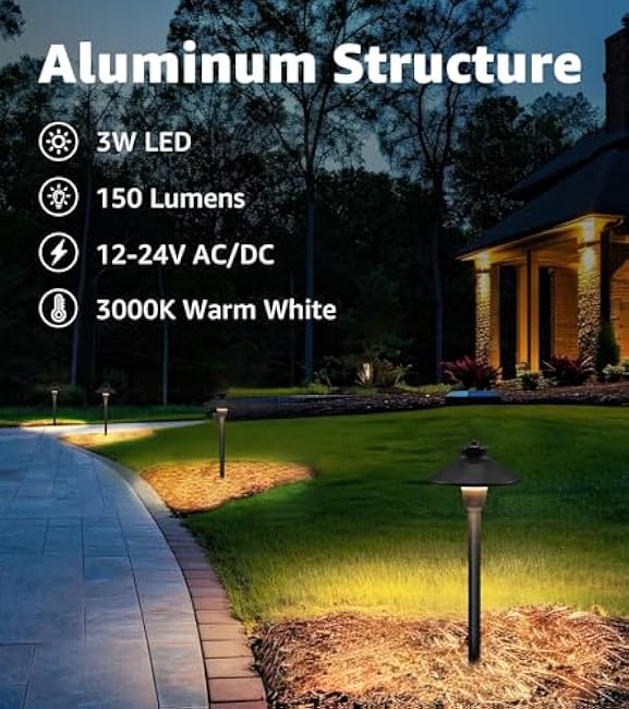 SUNVIE Pathway Lights LED Landscape Lighting 3000K 3W 12 Pack