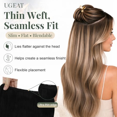 Image of Ugeat Sew in Hair Extensions Real Human Hair, Human Hair Weft Extensions Jet Black, Real Hair Extensions Sew in 18 Inch 100g, Reusable