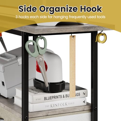 Image of VENNQD Organizer and Storage Stand Compatible with Cricut Machines,Rolling Storage Cart /Shelf with 24 Vinyl Roll Holders,2 Fabric Drawer,Accessories Holder,Tool Hook for Craft Room Home (Greige)