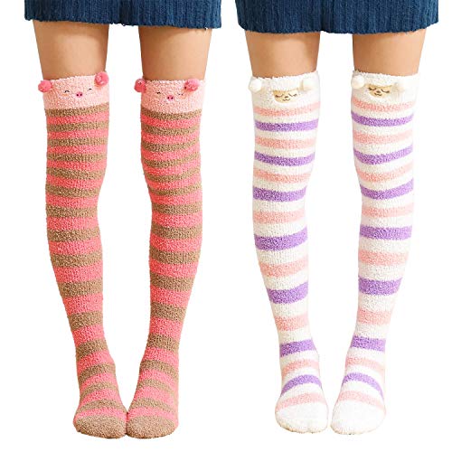 Image of Urban CoCo Women's Cartoon Fuzzy Socks Winter Warm Over Knee High Socks