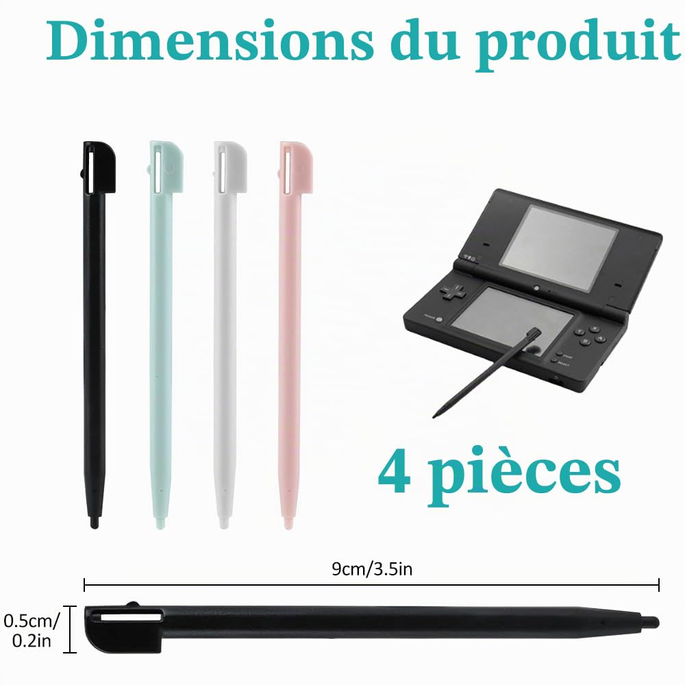 Stylets tactiles pour NDS DS Lite DSL NDSL - Pointe en plastique - Touchpen (4 couleurs)