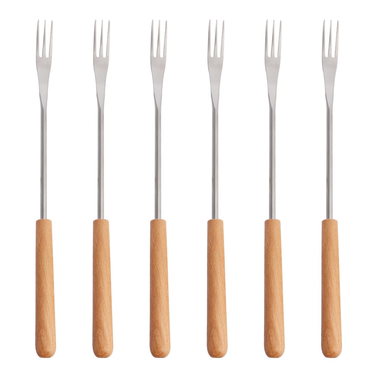 Artibetter Forchette da Fonduta Resistente al Calore Manico in Legno in Acciaio Inox Set 6 per Barbecue, Picnic e Pentola Calda