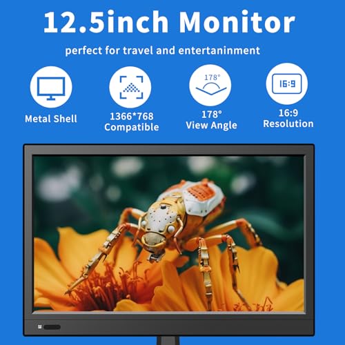 Jexiop 12.5 inch Security Monitor,Small Monitor with Speaker,Remote Control/HDMI/VGA/BNC/RCA Interfaces in for Home | Office | Warehouse Surveillance | RV - Thumbnail 2