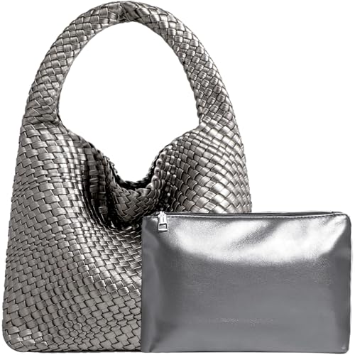 Image of JINMANXUE Woven Tote Bag for Women, Fashion Hobo Handbag, Travel Top-handle Shoulder Bag, Beach Underarm Bag with Purse