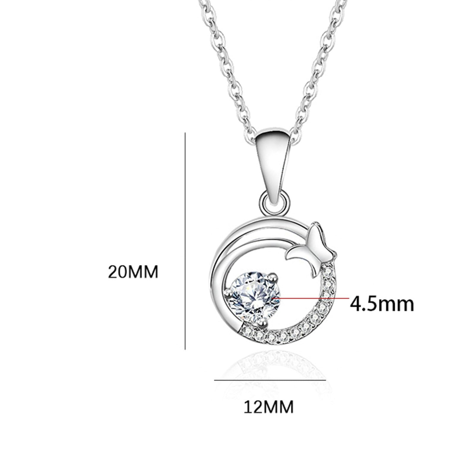 Ciondolo in Oro 9/14/18 Kt Donna, Cerchio Farfalla con Rotonda Moissanite Collana Oro 375/585/750, 40+5cm