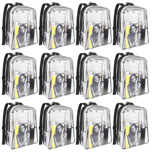 Image of JOMPARO 12 Pack Bulk Clear Backpack 16 Inch Clear Bookbags Large Transparent Backpack for School College (Black)