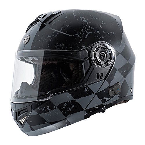 TORC T27B Full Face Modular Motorcycle Helmet Integrated Blinc Bluetooth With Graphic (Checker)