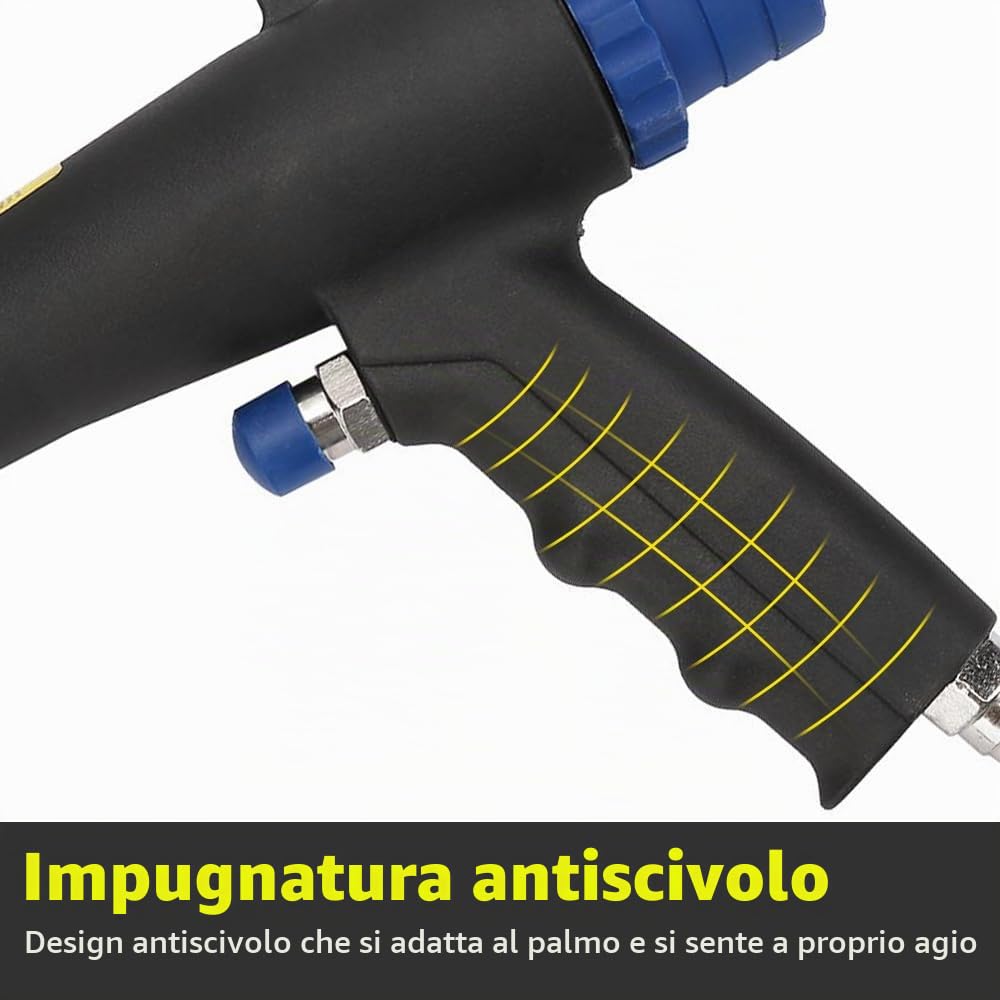 Kit Pistola ad Aria Compressa, Compressore Spolverino con Pistola Pulizia Soffiaggio/Aspirazione, Tubo Estrazione 100 cm, 3 Diversi Attacchi per Ugelli e Sacchetto per la Conservazione della Polvere