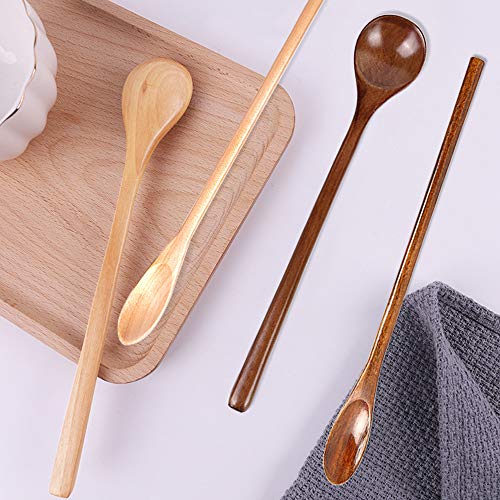 DanziX Holzlöffel, 20,3 cm, Cocktail-Rührlöffel, Kaffee, Suppe, Eistee, zum Kochen, Hellbraun, Dunkelbraun - Image 3
