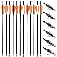 PMSM 12 Stück Carbon Armbrustbolzen 20 Zoll Armbrustpfeile und 6 Stück Armbrust Jagdspitzen kit,Armbrust Carbonpfeile für Jagd und Zielbogenschießen Schießen (20 Zoll Orange und Schwarz)