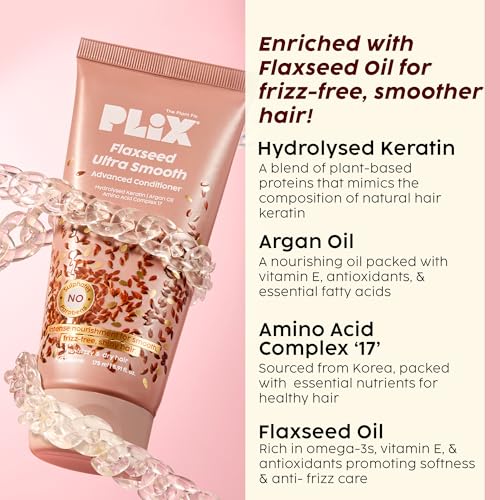 Image of PLIX - THE PLANT FIX Flaxseed Ultrasmooth Advanced Shampoo & Conditioner Combo | | Plant Keratin PF & Flaxseed Oil | Smooth & Manageable Hair | Controls Frizz | Paraben & Sulphate Free