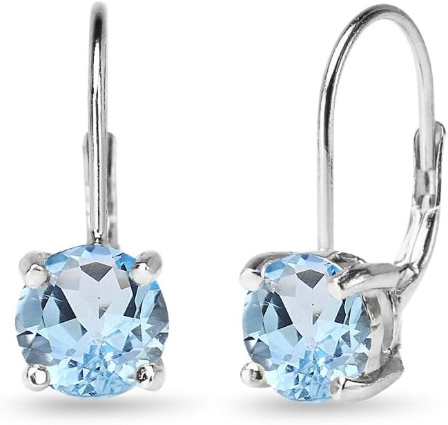 Sterling Silver Genuine or Synthetic Gemstone 7mm Round Dainty Leverback Drop Earrings for Women