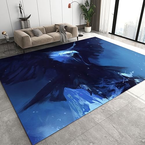 Blue Vulture Eagle Area Rugs, Simple Snow Mountain Doodle Animals Living Room Carpet, Carpet Mat Do Not Fade Pattern Clear Apply to Dining Room Children's Room,3×5ft/90 * 150cm