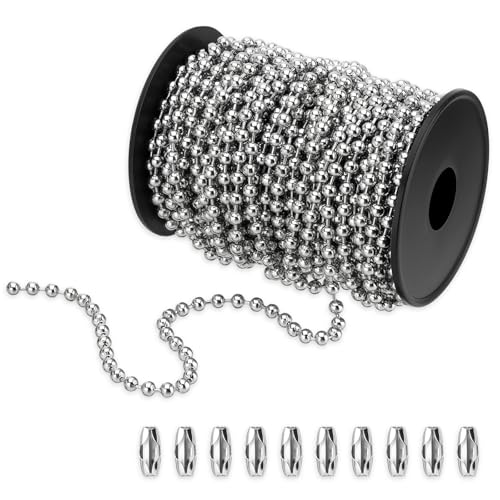 50ft #10 (4.5mm) Stainless Steel 304 Ball Bead Chain with 10 Connectors