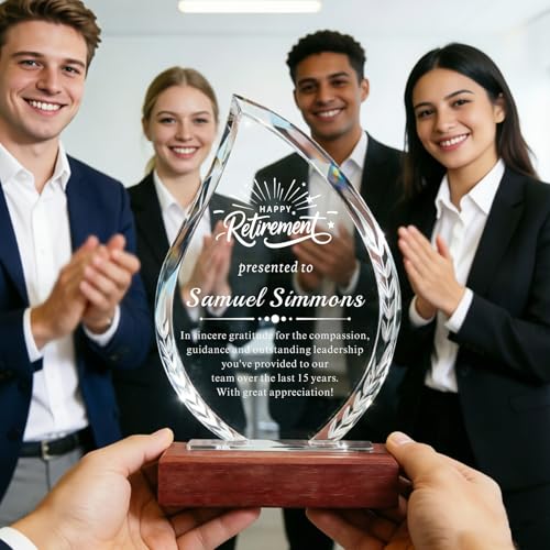 Image of Custom Crystal Award Trophy, Personalized Trophy with Company Logo & Text