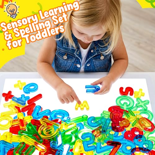 Image of Bbiamsleep 134PCS Plastic Letters and Numbers Light Table Manipulatives | Transparent Letters and Numbers Plastic Alphabet Letters Light Table Accessories for Counting and Spelling