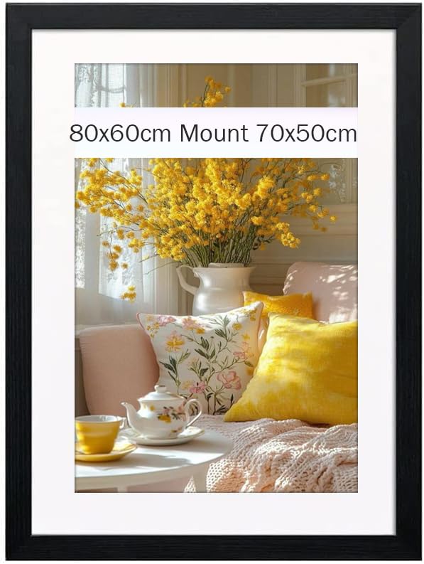 Flat Modern Black 80x60cm Poster Frame With White Mount 70x50cm Shatter-Proof Acrylic Portrait & Landscape Wall Hanging Picture Frame