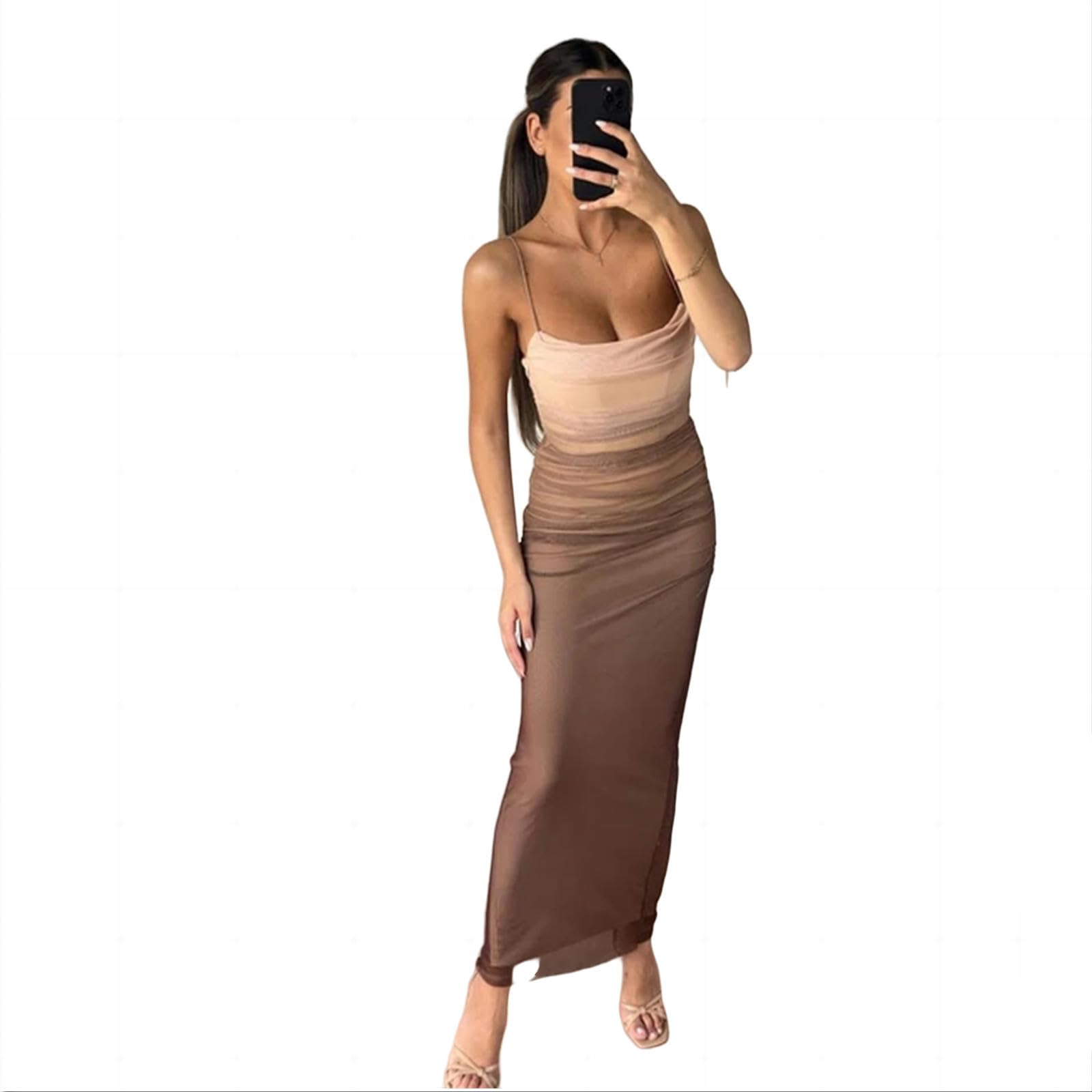 wickelkleid Damen Gradient Mesh Schlinge Kleid Frauen Mode Schlank Zurückless Abschlussball Kleider Elegante Lässige Weibliche Robe S
