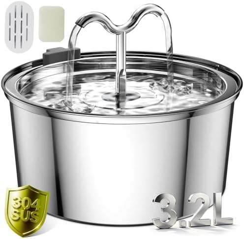 DOOOB Cat Water Fountain, 3.2L/108OZ Stainless Steel Cat Water Fo...