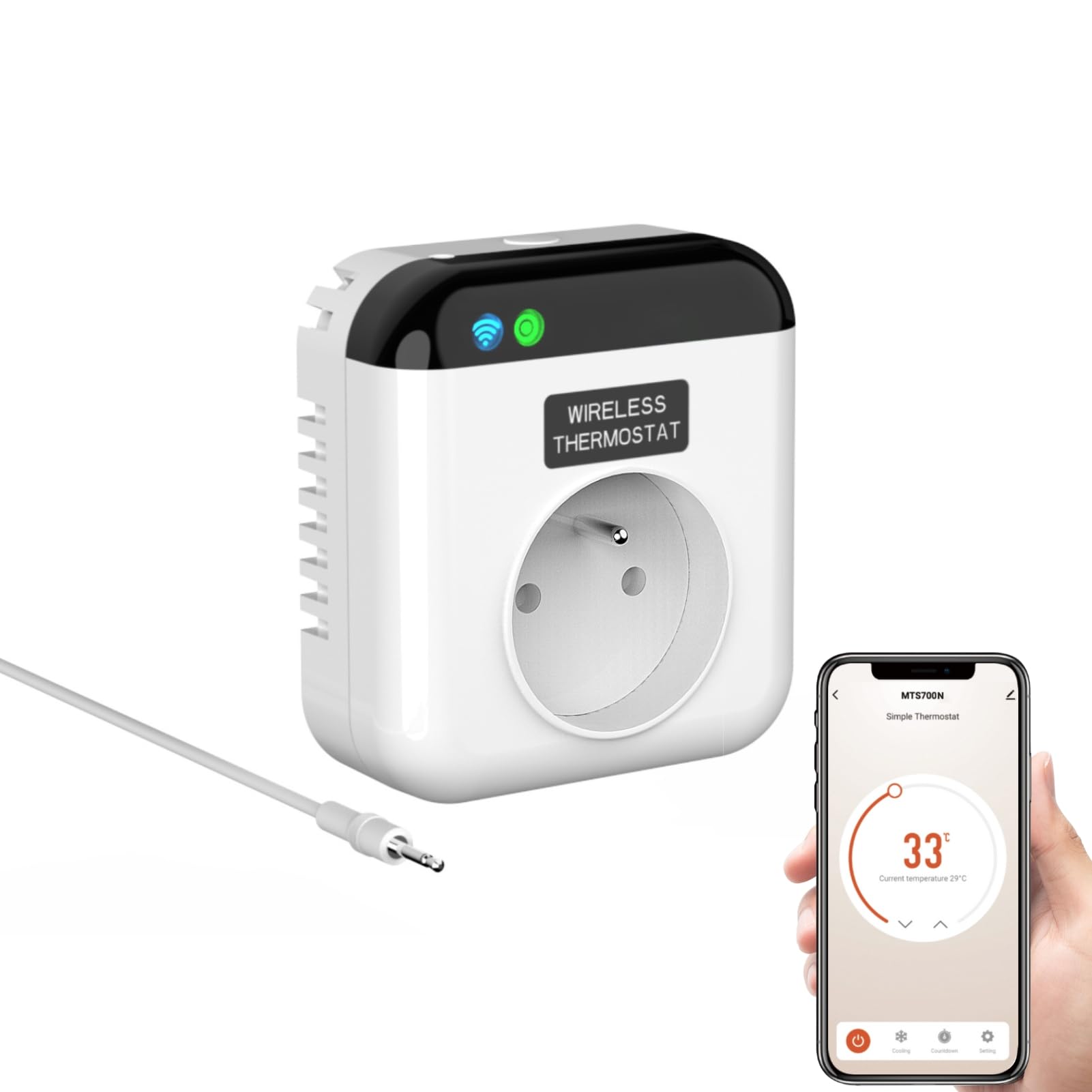 Jadeshay Thermostat Plug WiFi Heating Temperature Controller Compatible with Smart Life App Remote Control with Heating/Cooling