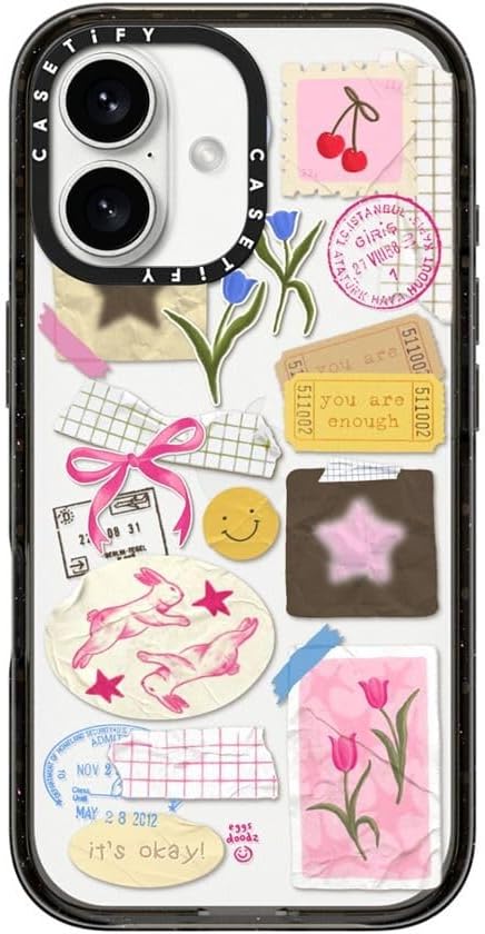 CASETiFY Impact Case for iPhone 16 [Slim / 8.2 ft. 4X Military Grade Drop Protection/Wireless Charging Compatible] - You are Stars Collage - Clear Black