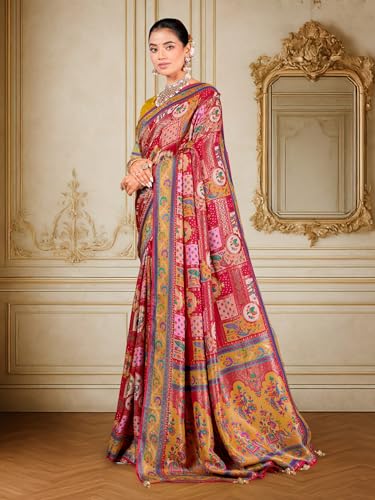Image of Glory Sarees Women's Luxurious Dola Pure Silk Original Saree Position Print Work Madhubani Inspired Motifs Banarasi Kanjivaram Style Saree With Blouse Piece (Elegant101 Parent)