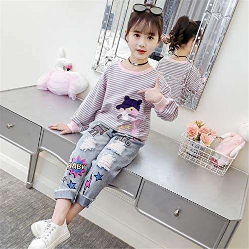 Big Girls Kids Child Distressed Ripped Hole Teens Jean Cartoon Robot Letter Print Denim Pants4