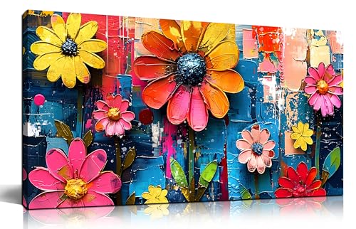 ZHAOSHOP Colorful Flowers Painting Wall Decor Living Room - Floral Canvas Wall Art for Bedroom - Teen Girl Bedroom Decor Size 20' x 40'