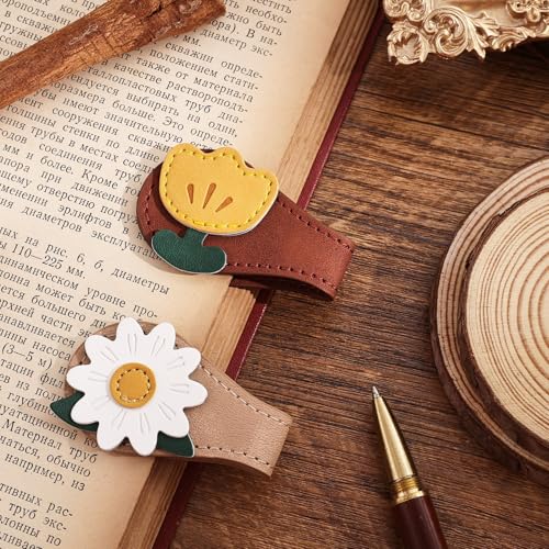 2PCS Vintage Magnetic Leather Bookmark Leather Magnetic Bookmarks for Women Magnetic PU Bookmarks Clip Book Accessories Daisy & Tulip