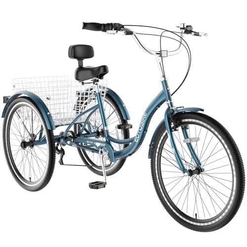 Image of Adult Tricycle, 7 Speed Adult Trike, 20 /24 /26 inch 3 Wheel Bike with Basket | Low Step-Through Frame, Wide Seat with Backrest, 350 lbs Capacity, Tricycle for Adults, Seniors, Women and Men