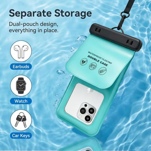Image of ZORBES Waterproof Phone Pouch IP68 Floating Dry Bag for Swimming Green | Floating Phone Case with Lanyard for iPhone 17 Pro Max 16 15 14 S26 S25, Up to 7.5''